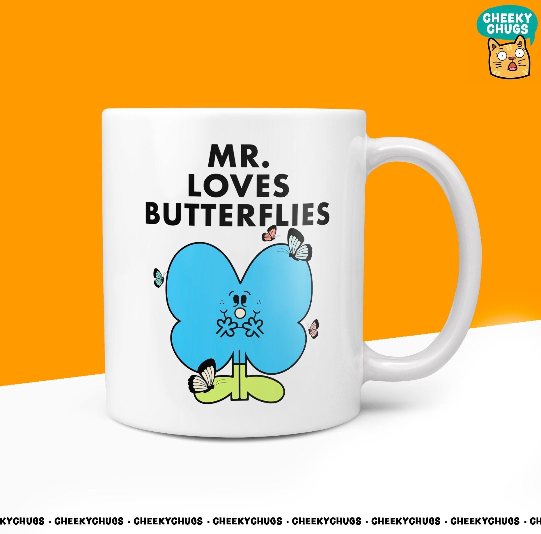 Novelty MR LOVES BUTTERFLIES Mug Funny Men Mr Him Gift Secret Santa Present Ceramic Novelty Office Birthday Christmas 10oz Coffee Tea Cup - CheekyChugs