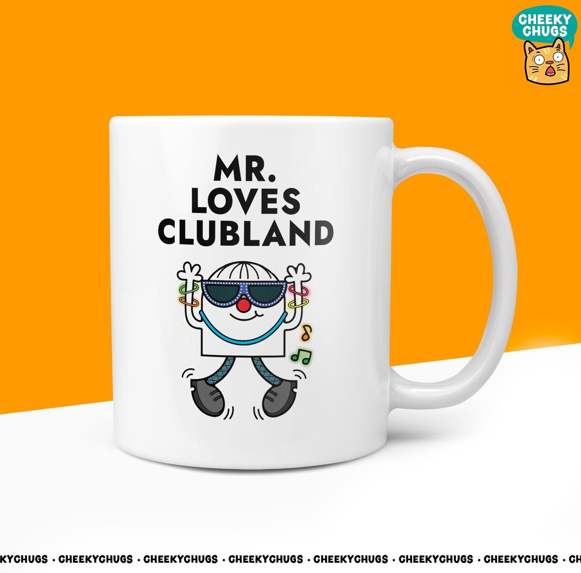 Novelty MR LOVES CLUBLAND 10oz Coffee Mug - Funny Mr Male Cup For Christmas Birthday Gift Present Friend Music Rave Dance Coffee Mugs - CheekyChugs