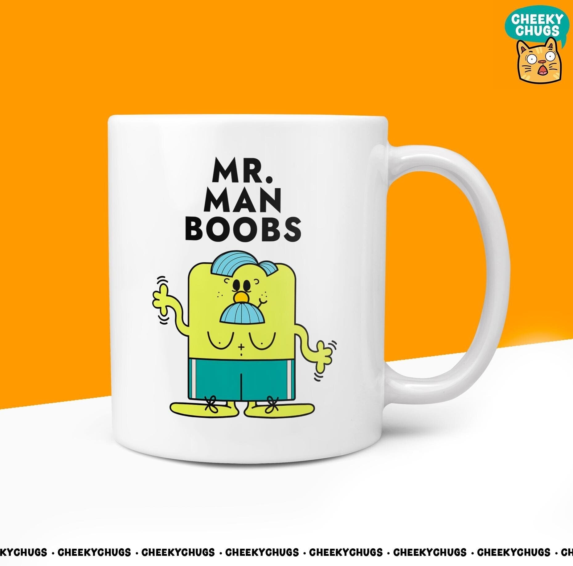 Novelty MR MAN BOOBS Mug Funny Men Mr Him Gift Secret Santa Present Unique Ceramic Novelty Office Birthday Christmas Coffee Tea Cup - CheekyChugs