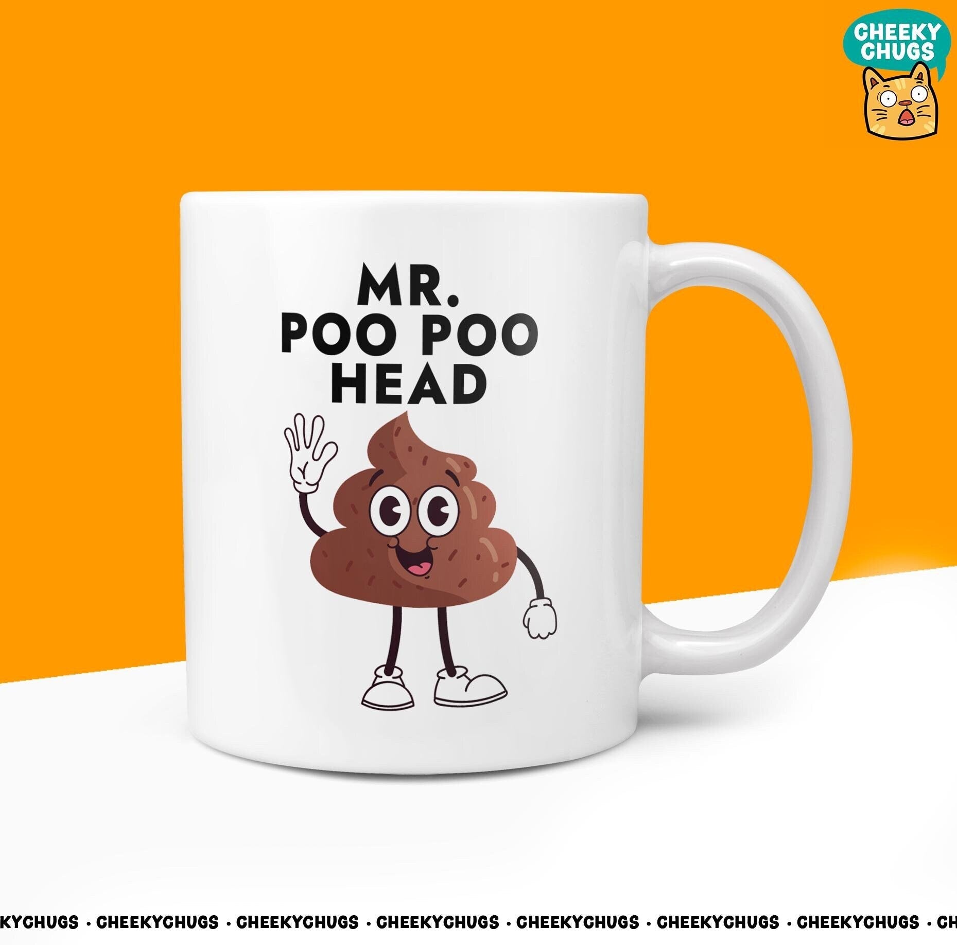 Novelty Mr POO POO HEAD Mug Funny Men Mr Him Gift Secret Santa Present Unique Ceramic Novelty Office Birthday Christmas Coffee Tea Cup - CheekyChugs