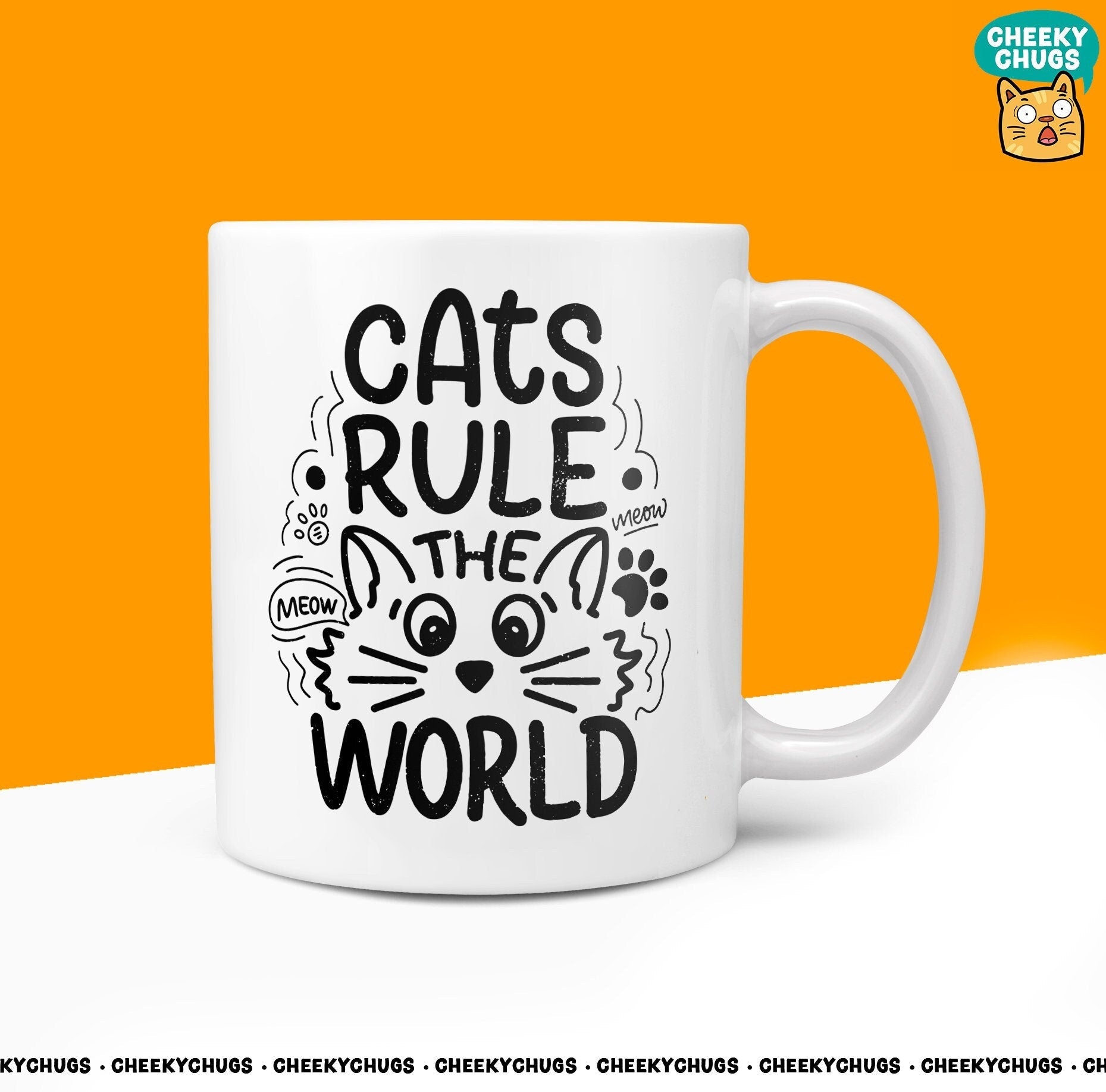 Cats Rule The World Gift Ideas For Cat Lover Pet Owner Feline Novelty Gifts 10oz Coffee Tea Mug - CheekyChugs