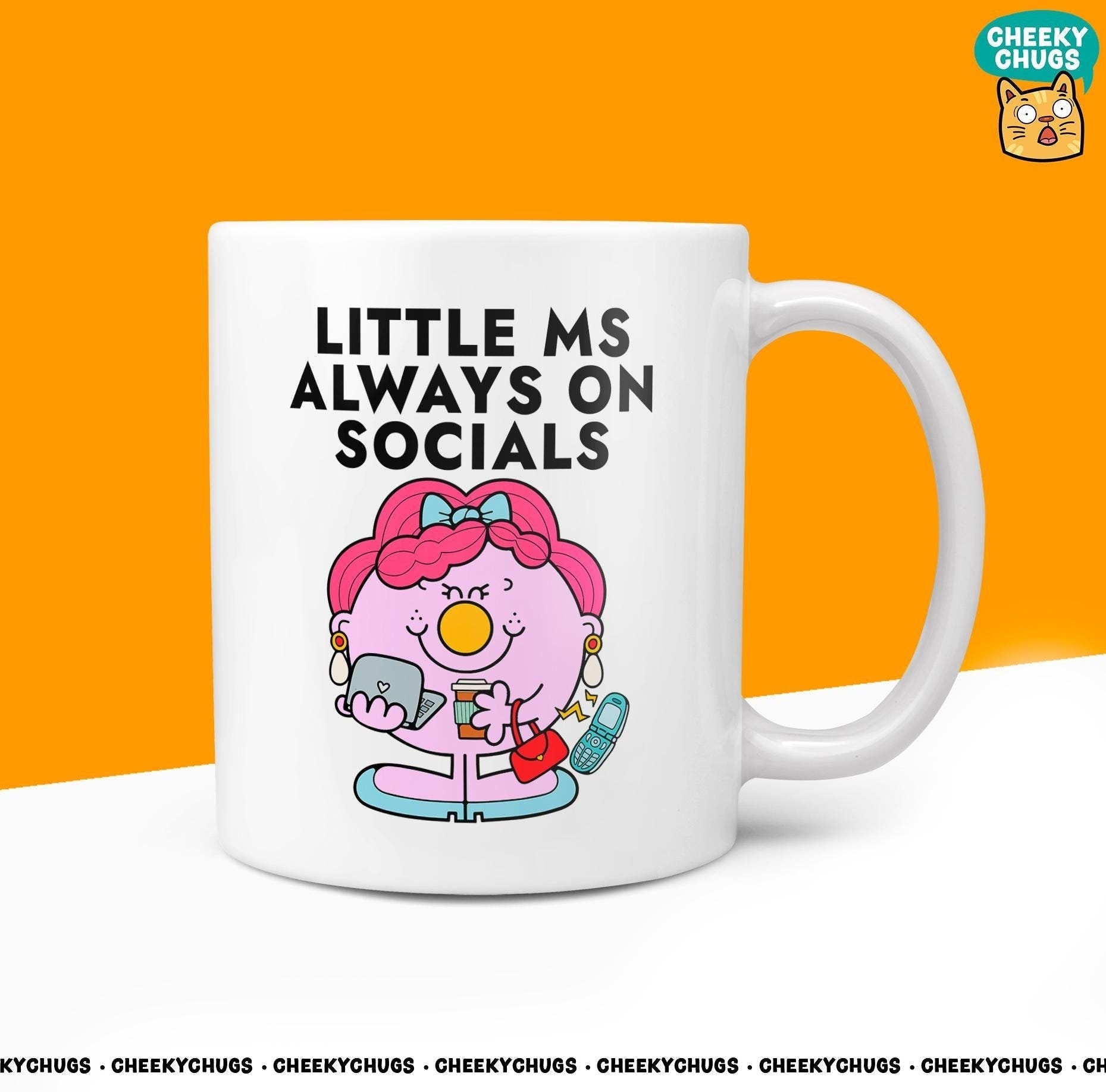 Novelty Little Ms ALWAYS ON SOCIALS Mug Funny Women's Miss Her Gift Secret Santa Present Ceramic Parody Birthday Christmas Coffee Tea Cup - CheekyChugs