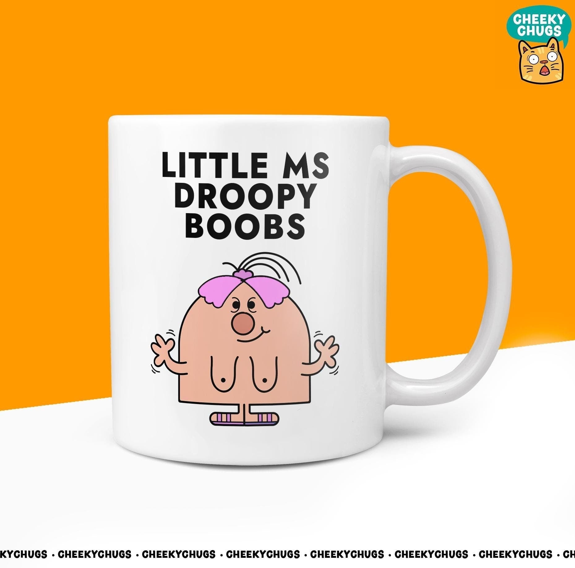 Novelty Little MS DROOPY BOOBS 10oz Coffee Mug - Funny Gifts For Saggy Breasted Friend Miss Office Work Secret Santa Gift Birthday Christmas - CheekyChugs