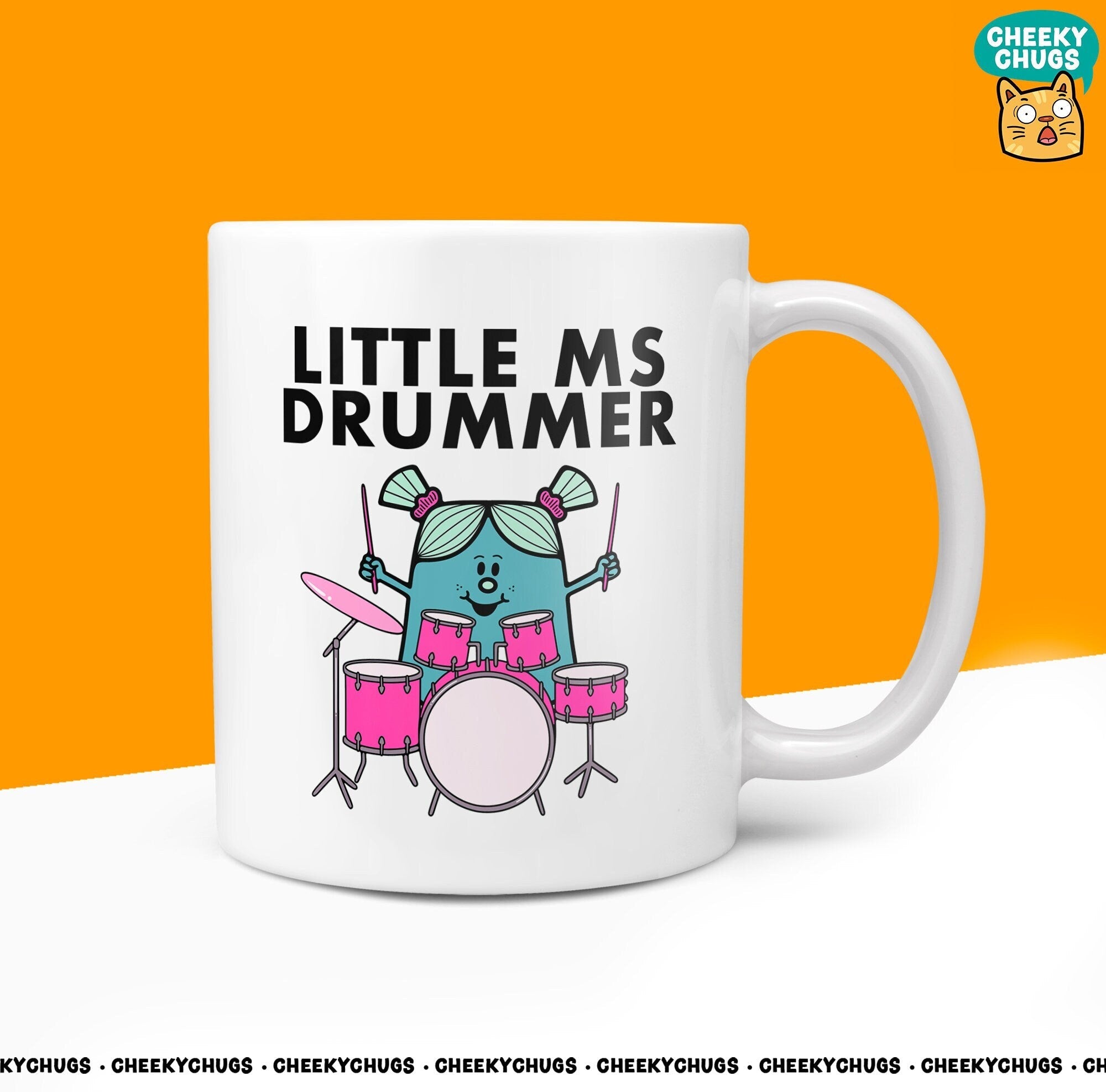 Novelty Little Ms DRUMMER 10oz Coffee Mug - Gift for Drummer Percussion Drum Kit Metronome Miss Gifts For Her Coffee Cup - CheekyChugs