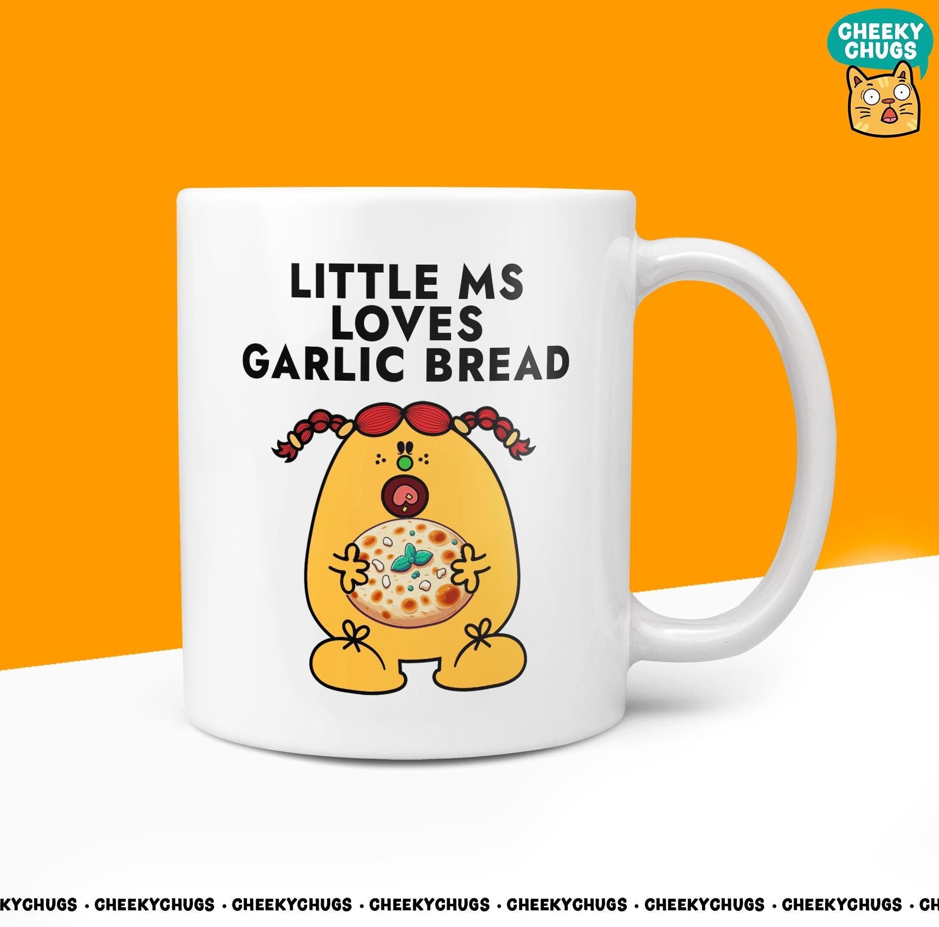 Novelty Little Ms LOVES GARLIC BREAD Mug Funny Women's Miss Her Gift Secret Santa Present Ceramic Novelty Parody Birthday Christmas Tea Cup - CheekyChugs
