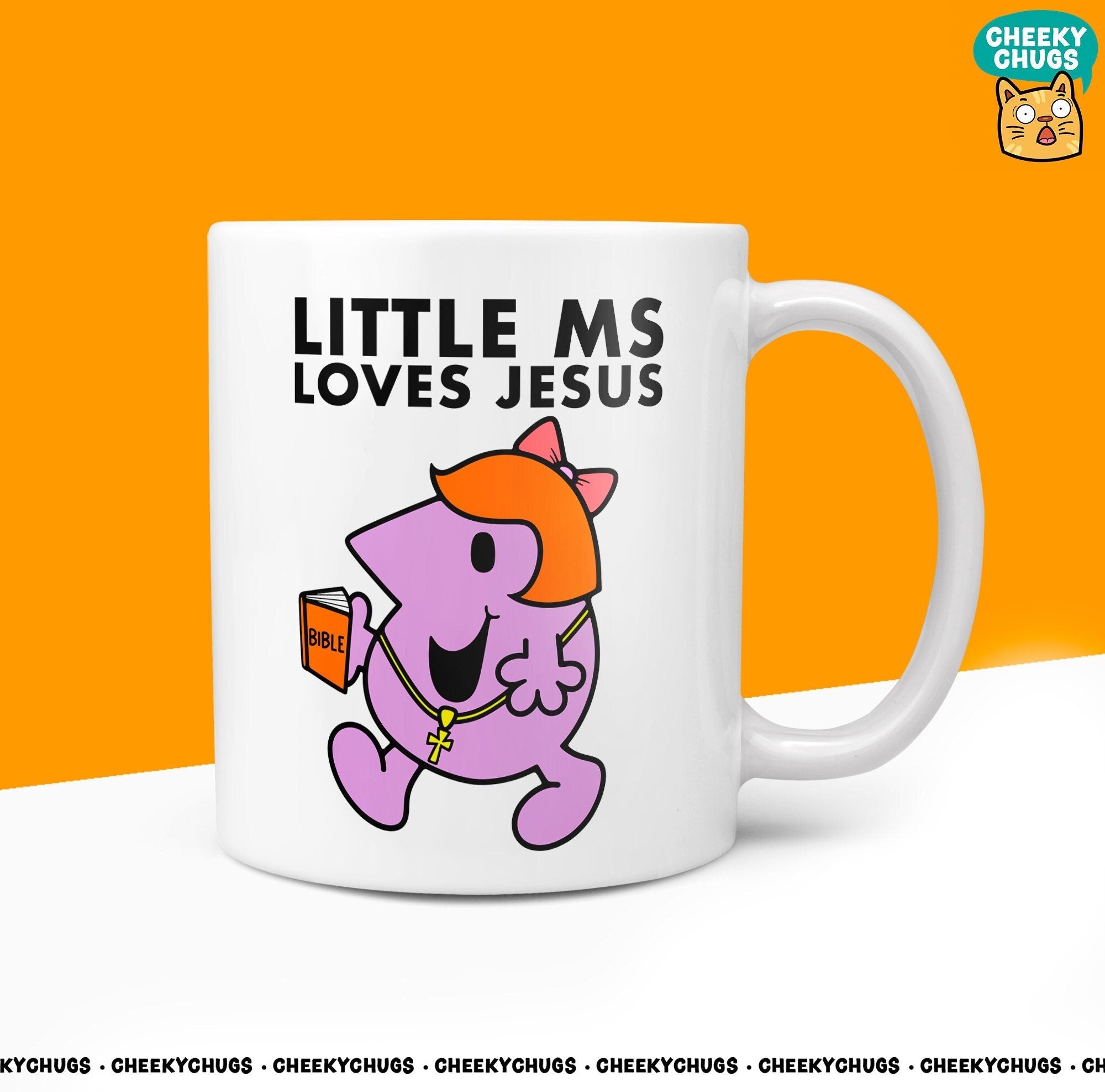 Novelty Little MS LOVES JESUS 10oz Coffee Mug - Gift for Her Women of Faith, Churchgoers, & Those Who Love Jesus - Miss Spiritual Reflection - CheekyChugs
