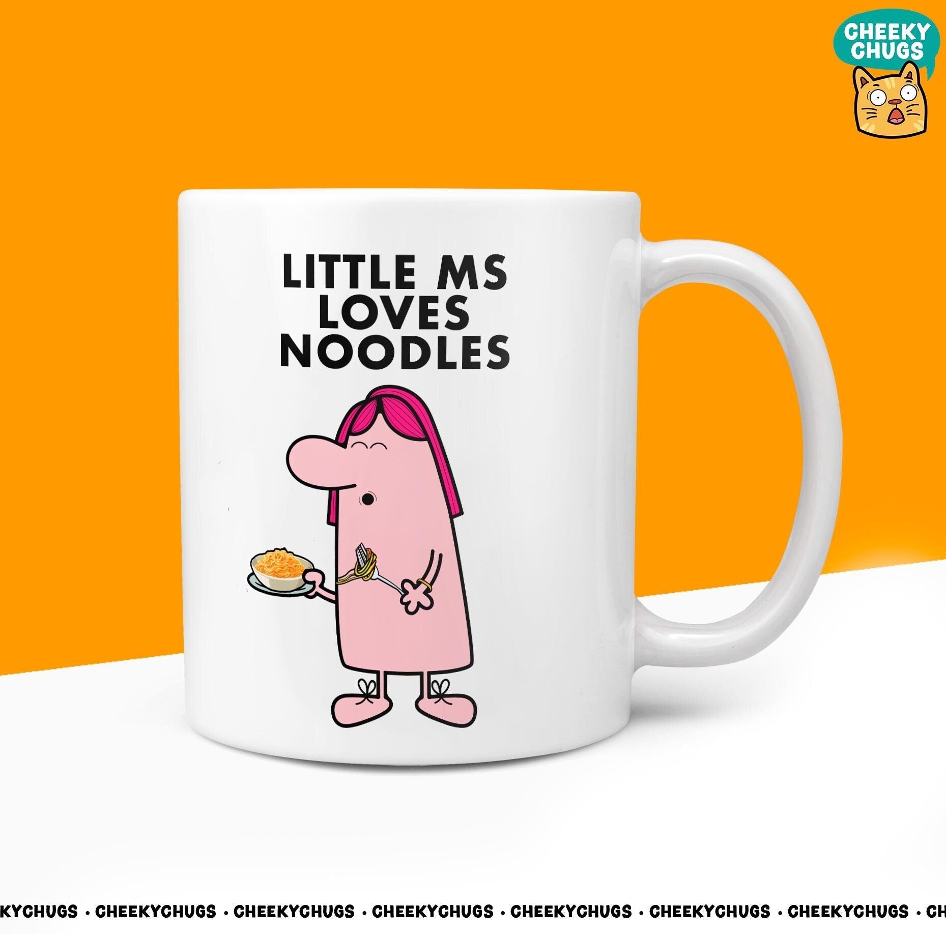 Novelty Little MS LOVES NOODLES Mug Funny Women's Miss Her Gift Secret Santa Present Ceramic Parody Birthday Christmas Coffee Tea Cup - CheekyChugs