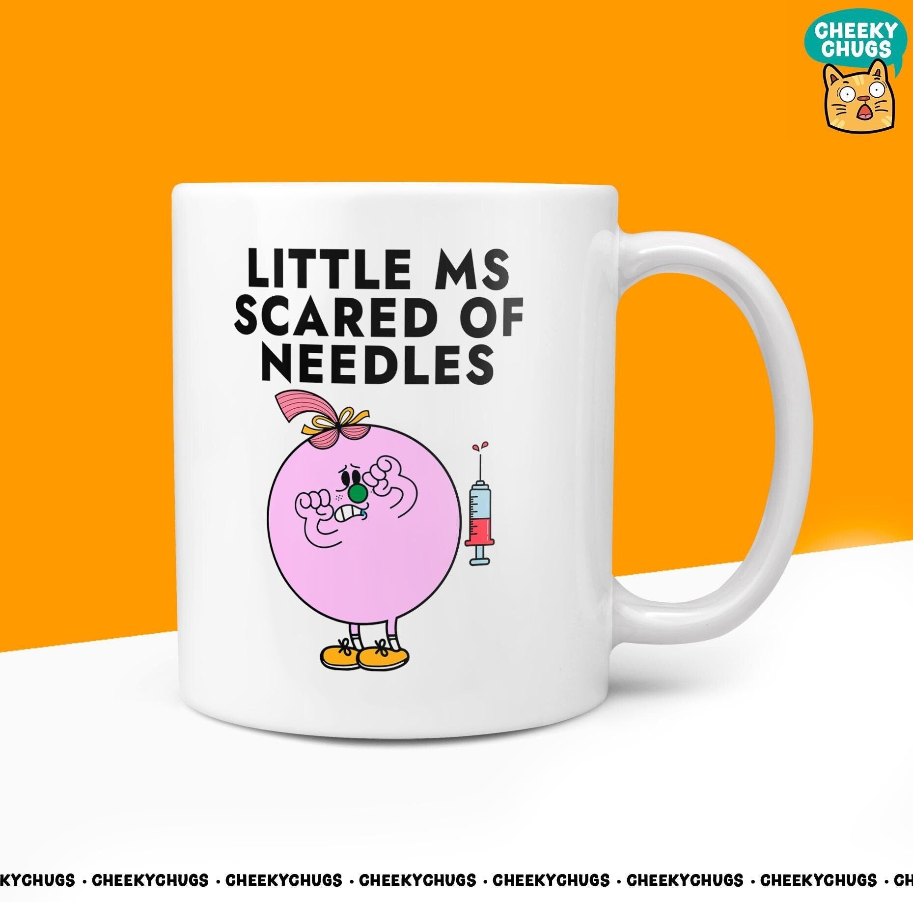 Novelty Little Ms SCARED OF NEEDLES Mug Funny Women's Miss Her Gift Secret Santa Present Ceramic Parody Birthday Christmas Coffee Tea Cup - CheekyChugs
