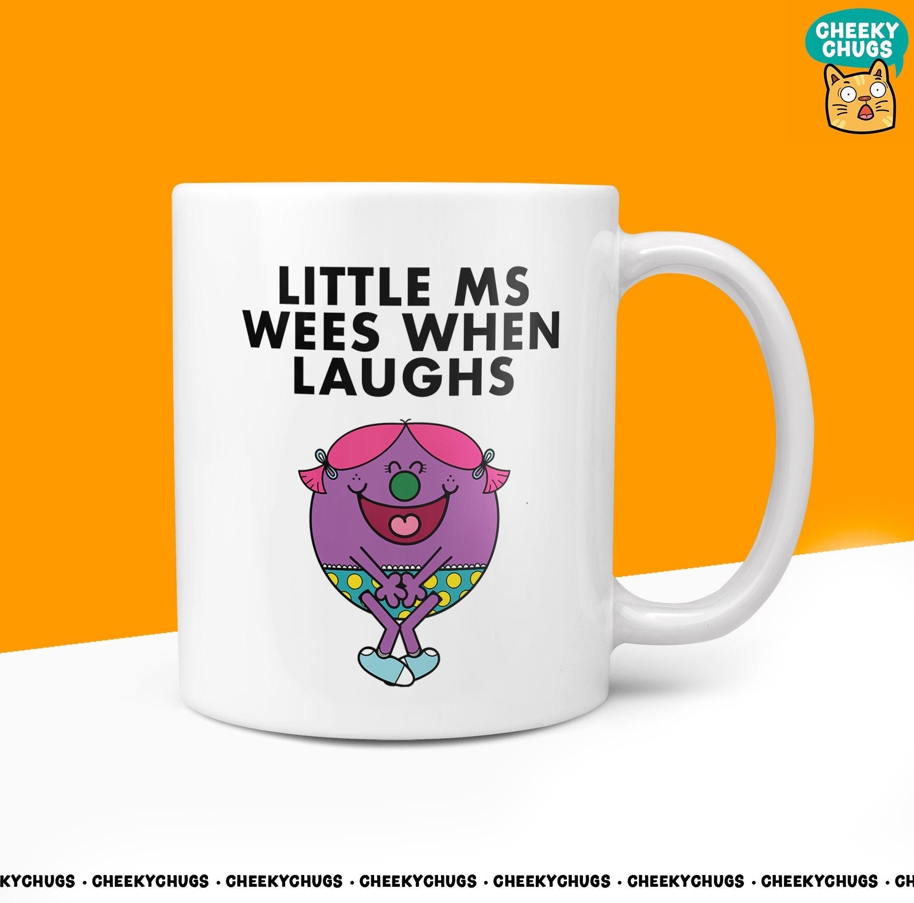 Novelty Little Ms WEES WHEN LAUGHS 10oz Coffee Mug - Funny Miss Female Cup For Christmas Birthday Gift Present Friend Urinates Coffee Mugs - CheekyChugs