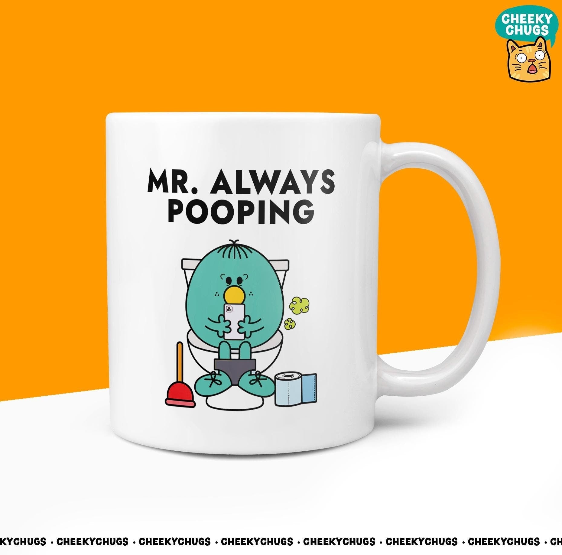 Novelty MR ALWAYS POOPING Mug Funny Men Mr Him Gift Secret Santa Present Unique Ceramic Dad Office Birthday Christmas Coffee Tea Cup - CheekyChugs