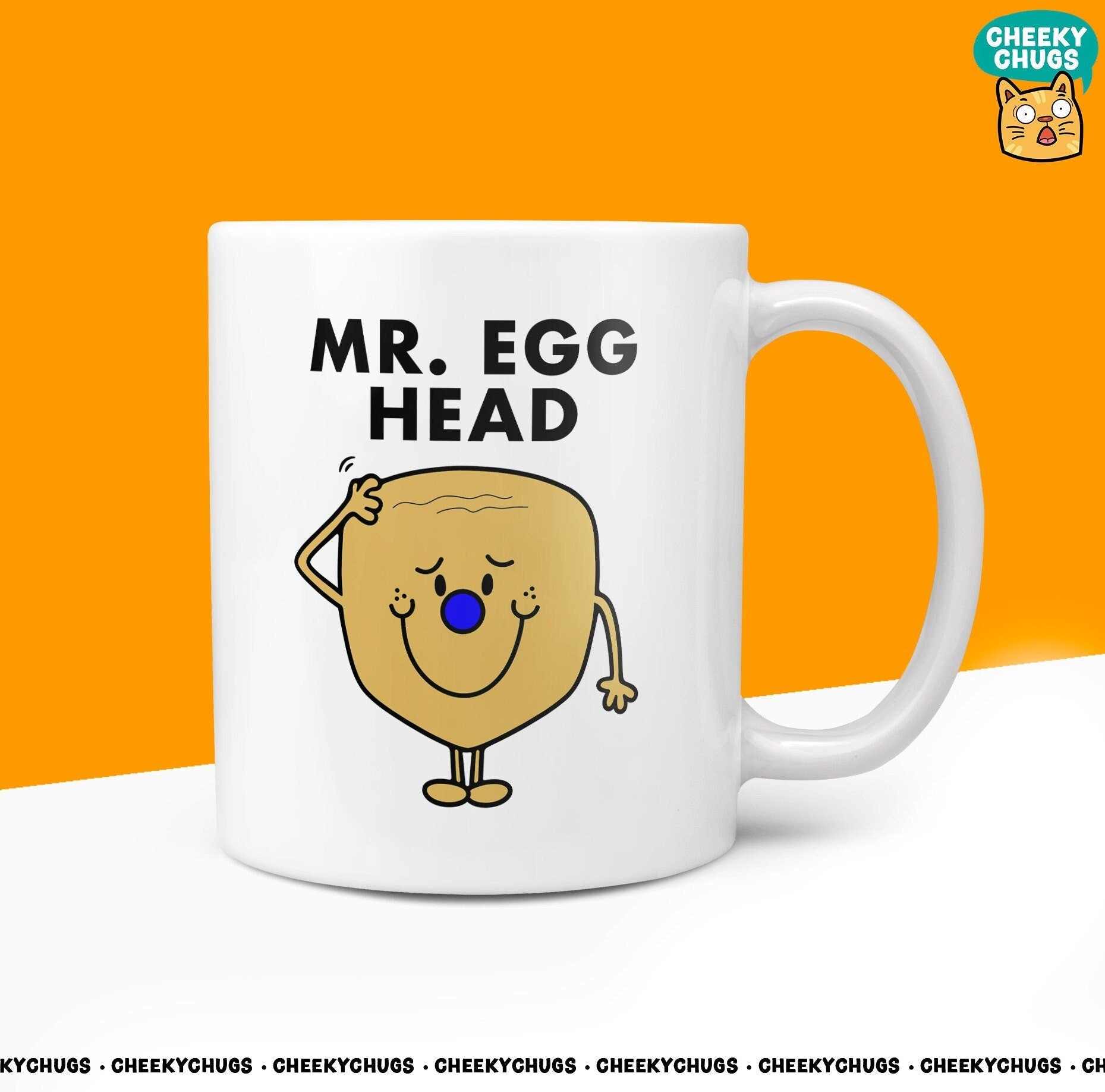 Novelty Mr EGG HEAD 10oz Coffee Mug - Funny Men Male Cup For Secret Santa Christmas Birthday Dad Husband Friend Office Coffee Mug - CheekyChugs