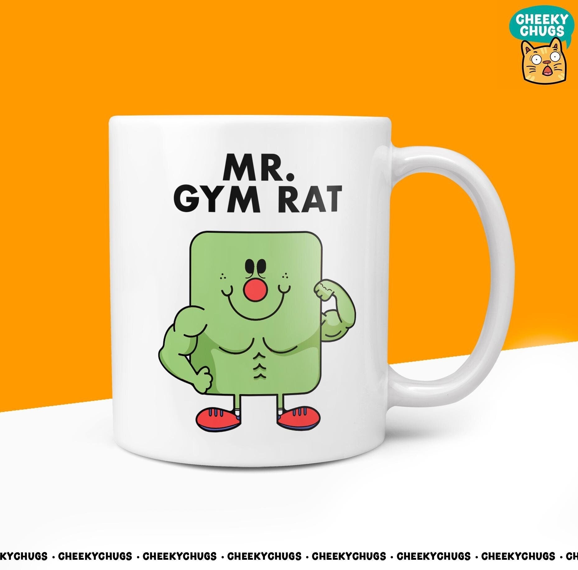 Novelty Mr GYM RAT 10oz Coffee Mug - Ideal Gym Enthusiast Illustration Gift for Men, Bodybuilding Durable Weightlifting For Men Him Design - CheekyChugs