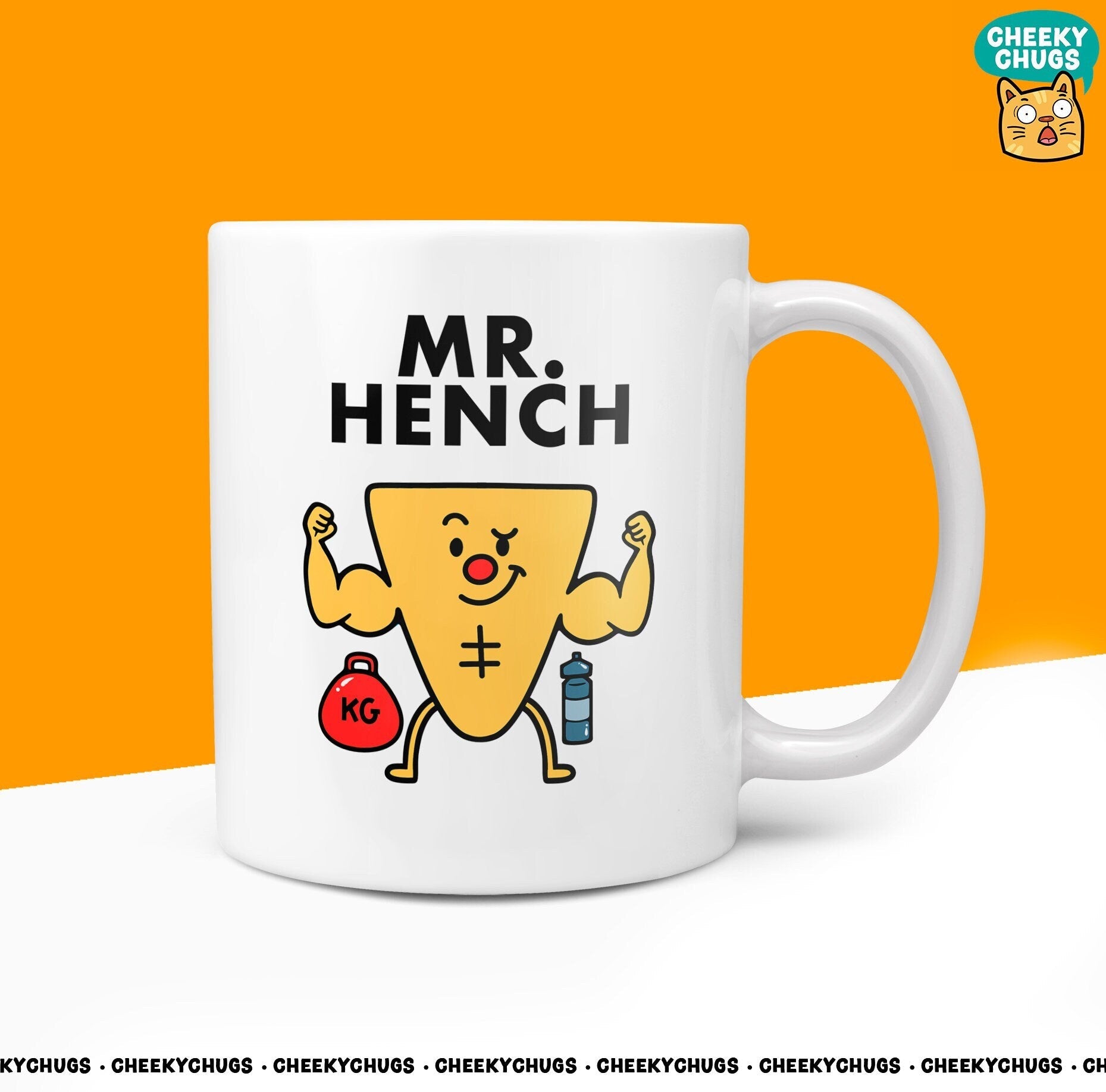 Novelty Mr HENCH 10oz Coffee Mug - Ideal Gym Enthusiast Illustration Gift for Men, Bodybuilding Durable Weightlifting For Men Him Design - CheekyChugs