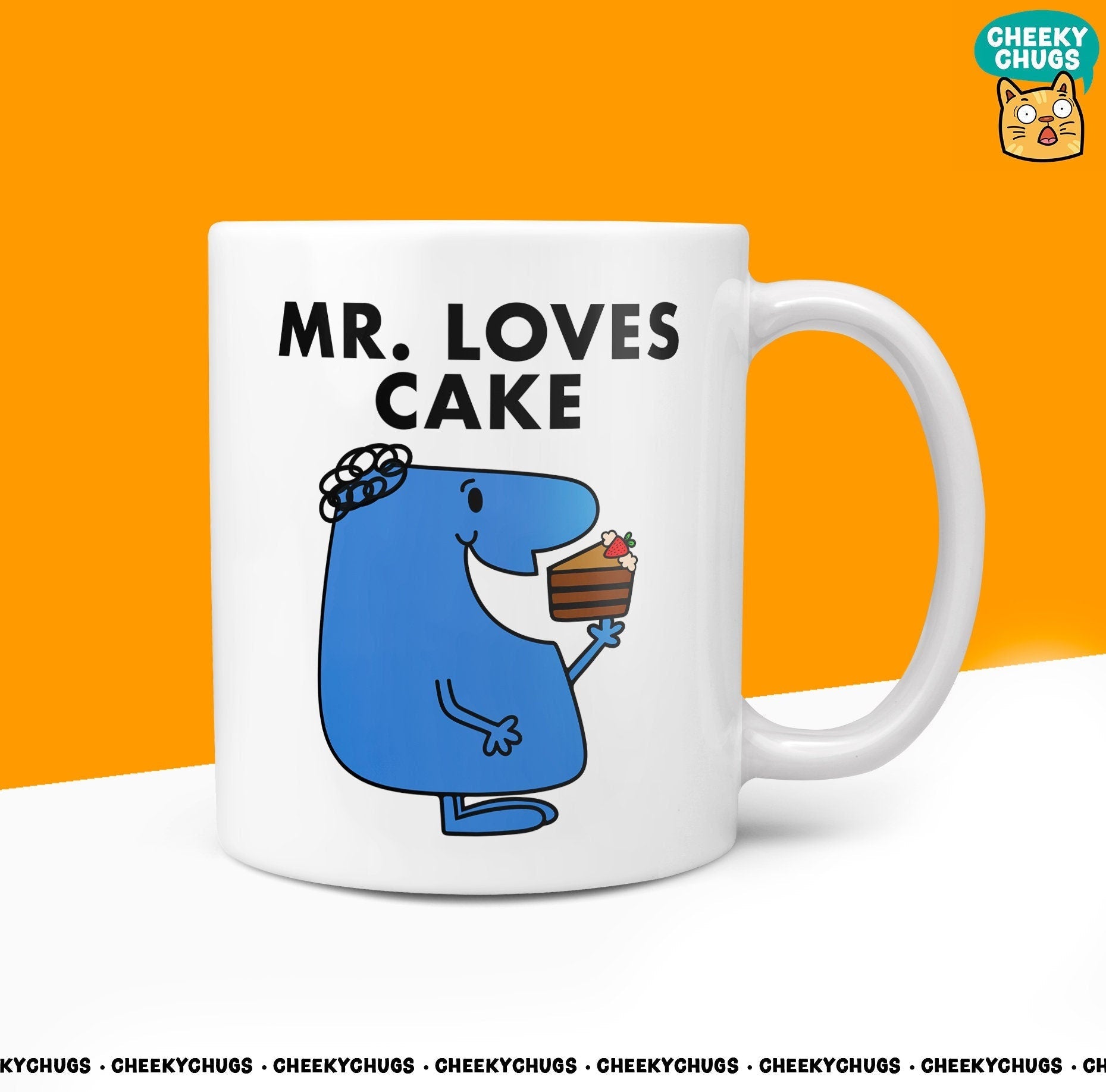 Novelty Mr LOVES CAKE 10oz Coffee Mug - Funny Men Male Cup For Baker Eating Bake Off Eating Cakes Ceramic Coffee Mug - CheekyChugs
