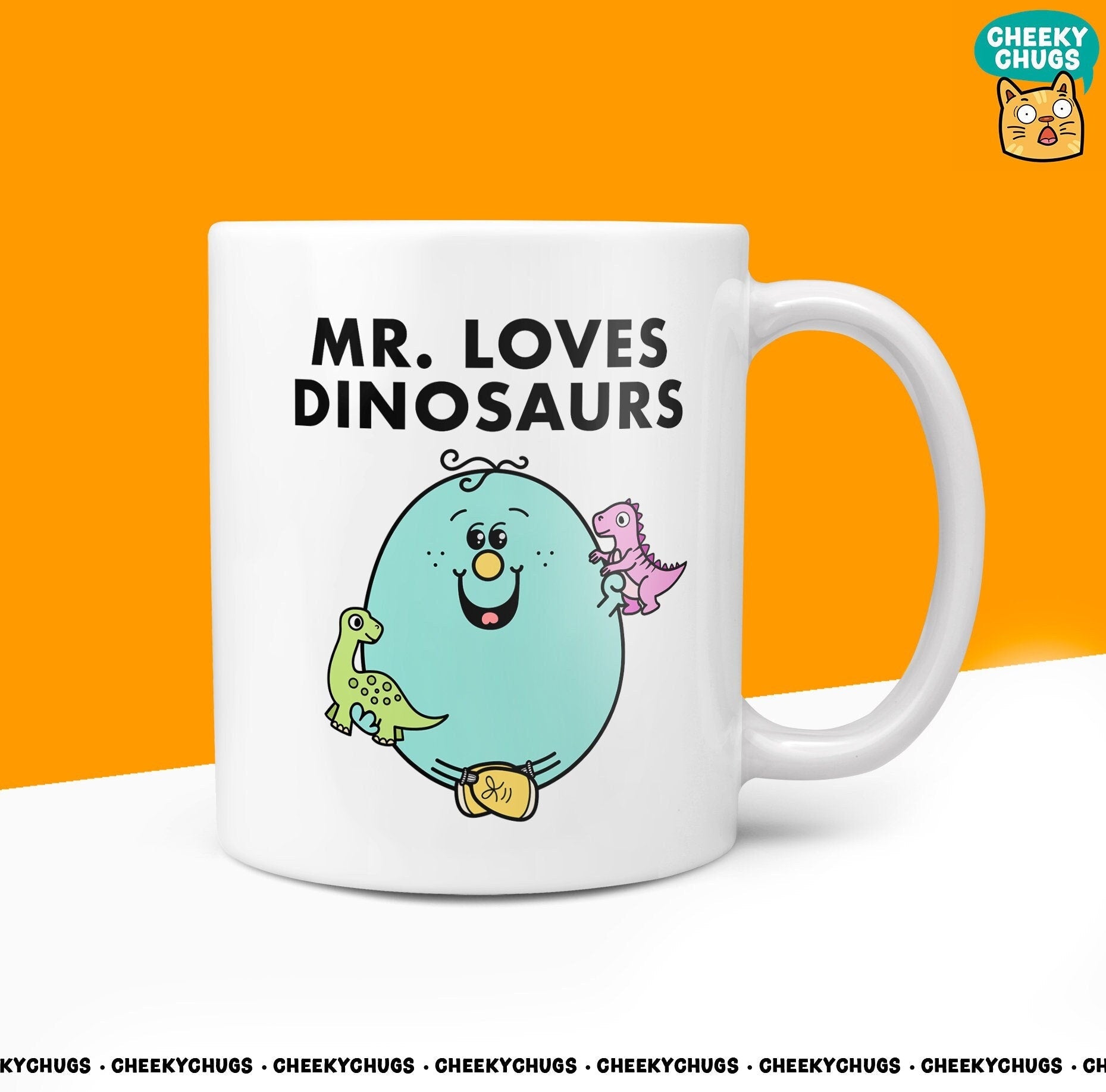 Novelty MR LOVES DINOSAURS Mug Funny Men Mr Him Gift Secret Santa Present Ceramic Novelty Office Birthday Christmas 10oz Coffee Tea Cup - CheekyChugs