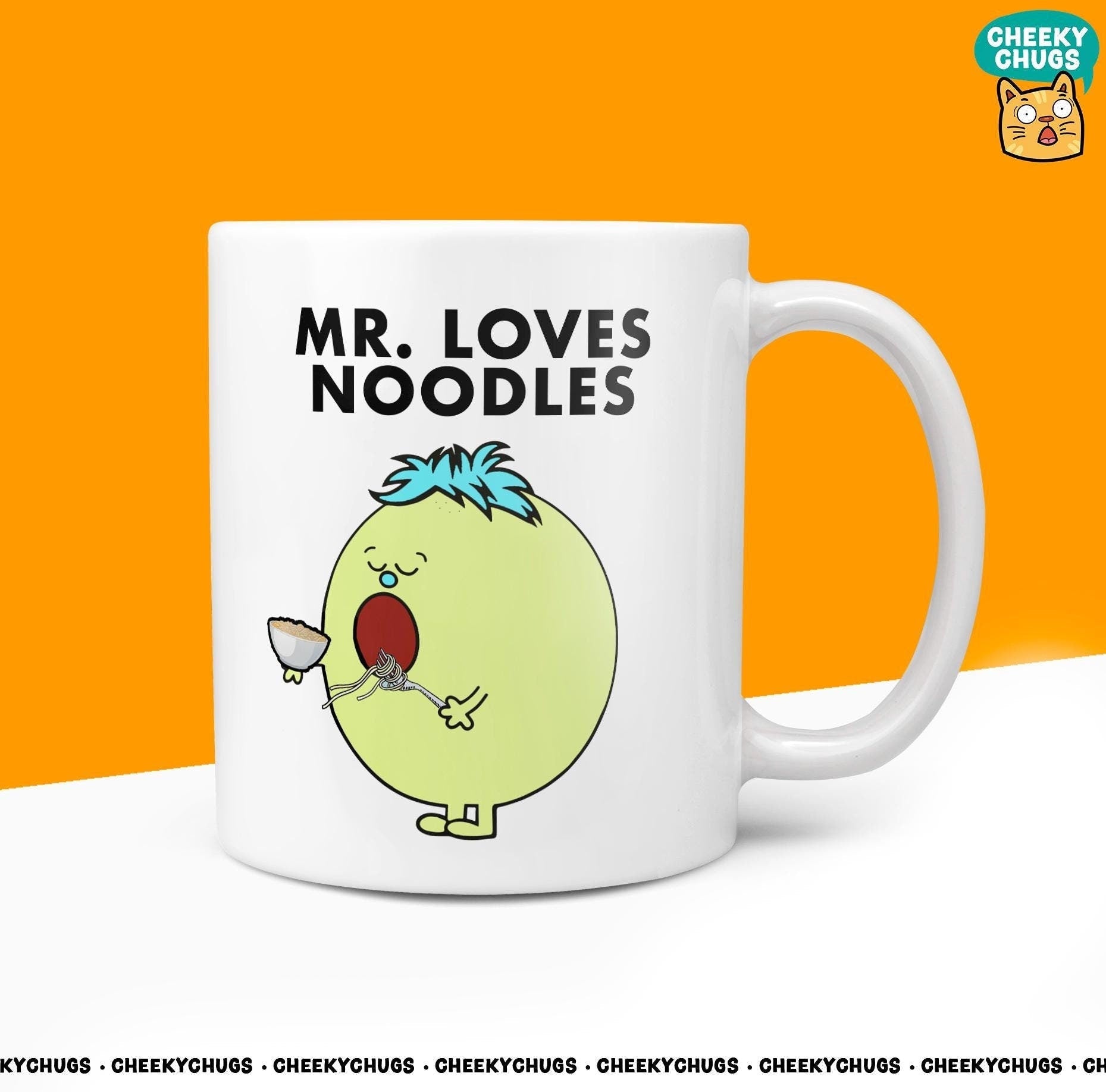 Novelty MR LOVES NOODLES Mug Funny Men Him Man Gift Secret Santa Present Ceramic Parody Birthday Christmas Coffee Tea Cup - CheekyChugs