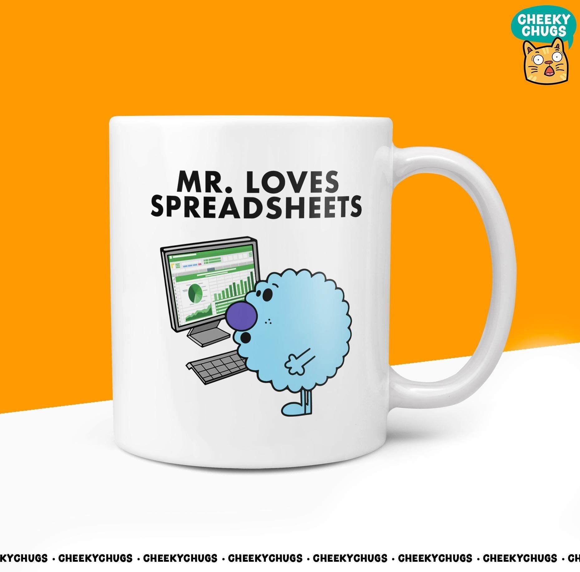 Novelty MR LOVES SPREADSHEETS 10oz Coffee Mug - Funny Men Him Male Character Cup For Christmas Birthday Gift Present Friend Coffee Mugs - CheekyChugs