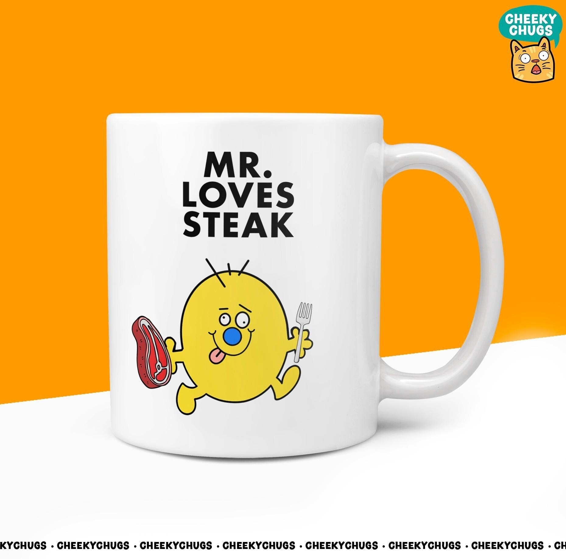 Novelty MR LOVES STEAK Mug Funny Men Mr Him Gift Secret Santa Present Unique Ceramic Novelty Office Birthday Christmas 10oz Coffee Tea Cup - CheekyChugs