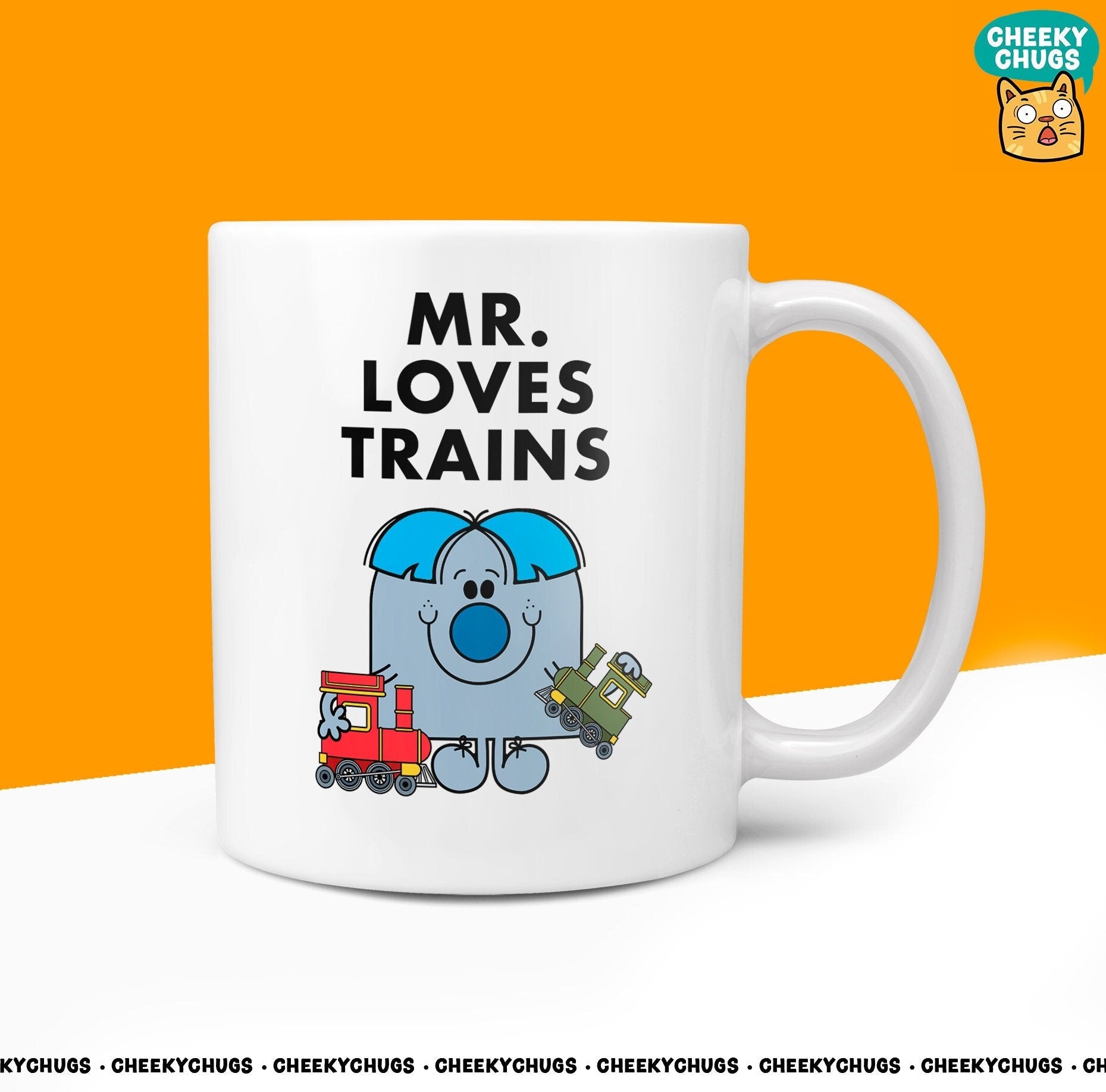 Novelty MR LOVES TRAINS Mug Funny Men Mr Him Gift Secret Santa Present Train Ceramic Novelty Office Birthday Christmas 10oz Coffee Tea Cup - CheekyChugs