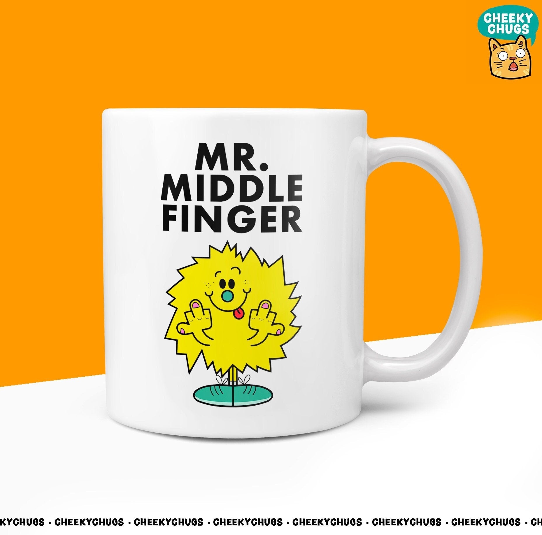 Novelty Mr MIDDLE FINGER 10oz Coffee Mug - Ideal Gift Idea For Swearing Men Man Him Office Rude Profanity Secret Santa Birthday Ideas Mug - CheekyChugs