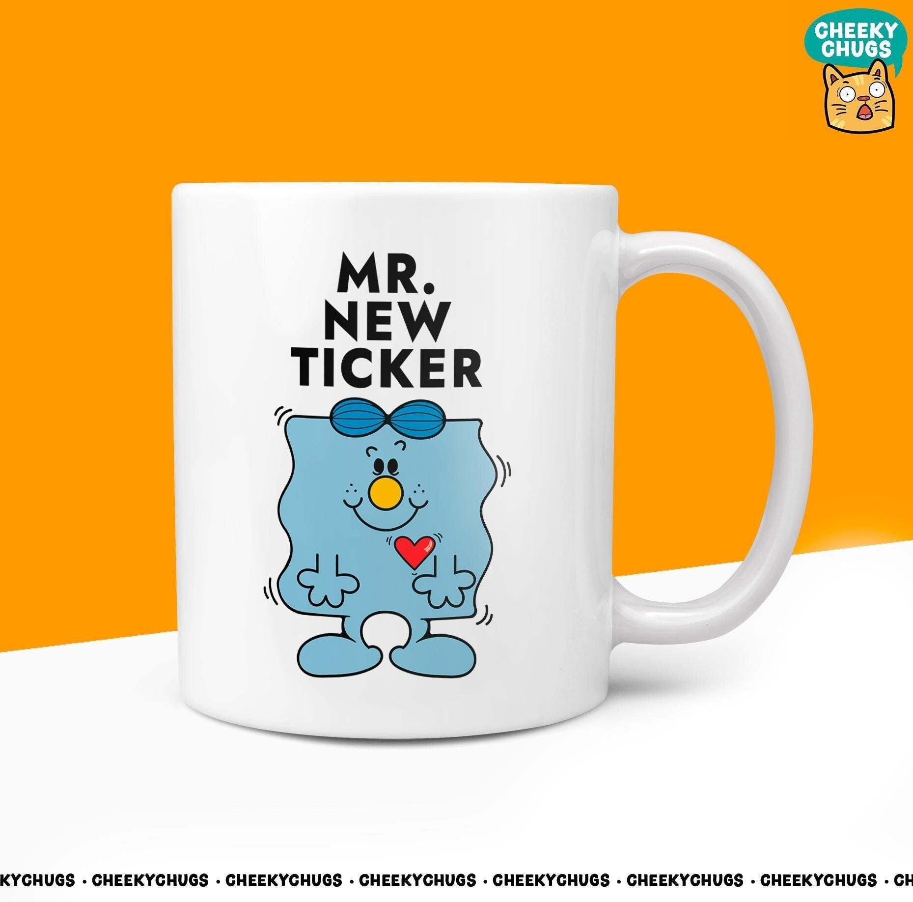 Novelty MR NEW TICKER Mug Funny Men Mr Him Gift Secret Santa Present Unique Ceramic Novelty Heart Operation Bypass Coffee Tea Cup - CheekyChugs
