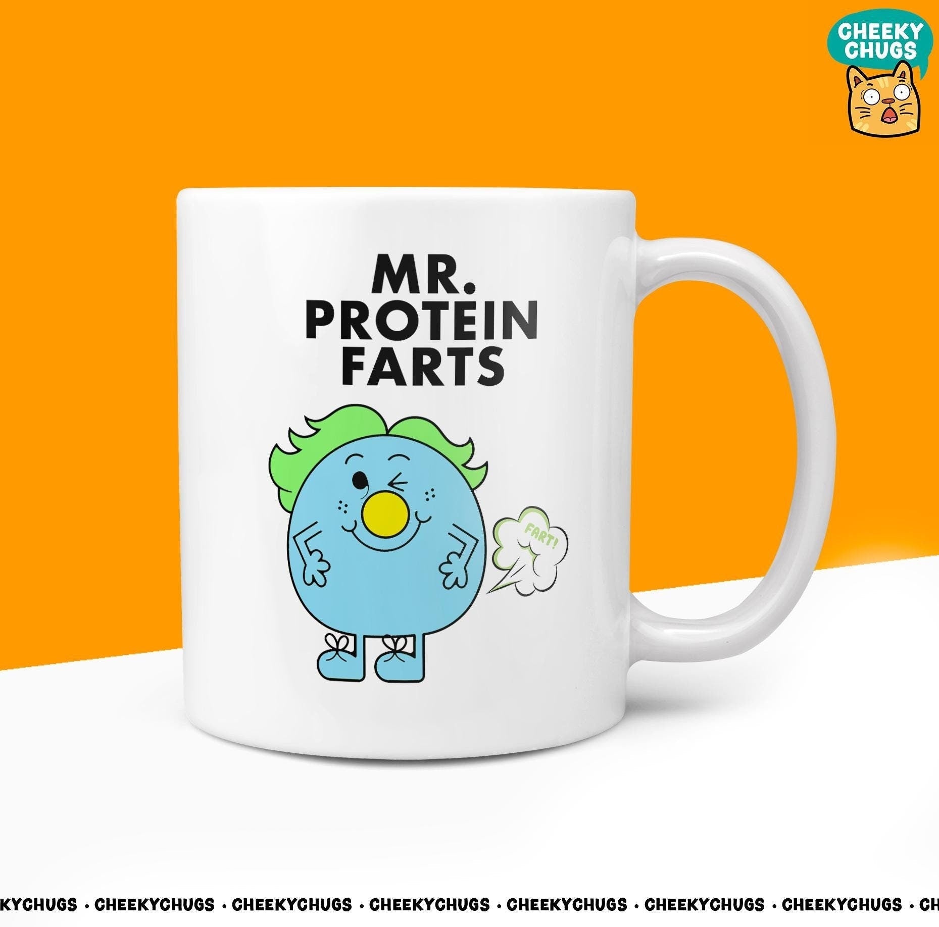 Novelty MR PROTEIN FARTS 10oz Coffee Mug - Funny Men Him Male Character Cup For Gym Christmas Birthday Gift Present Friend Coffee Mugs - CheekyChugs