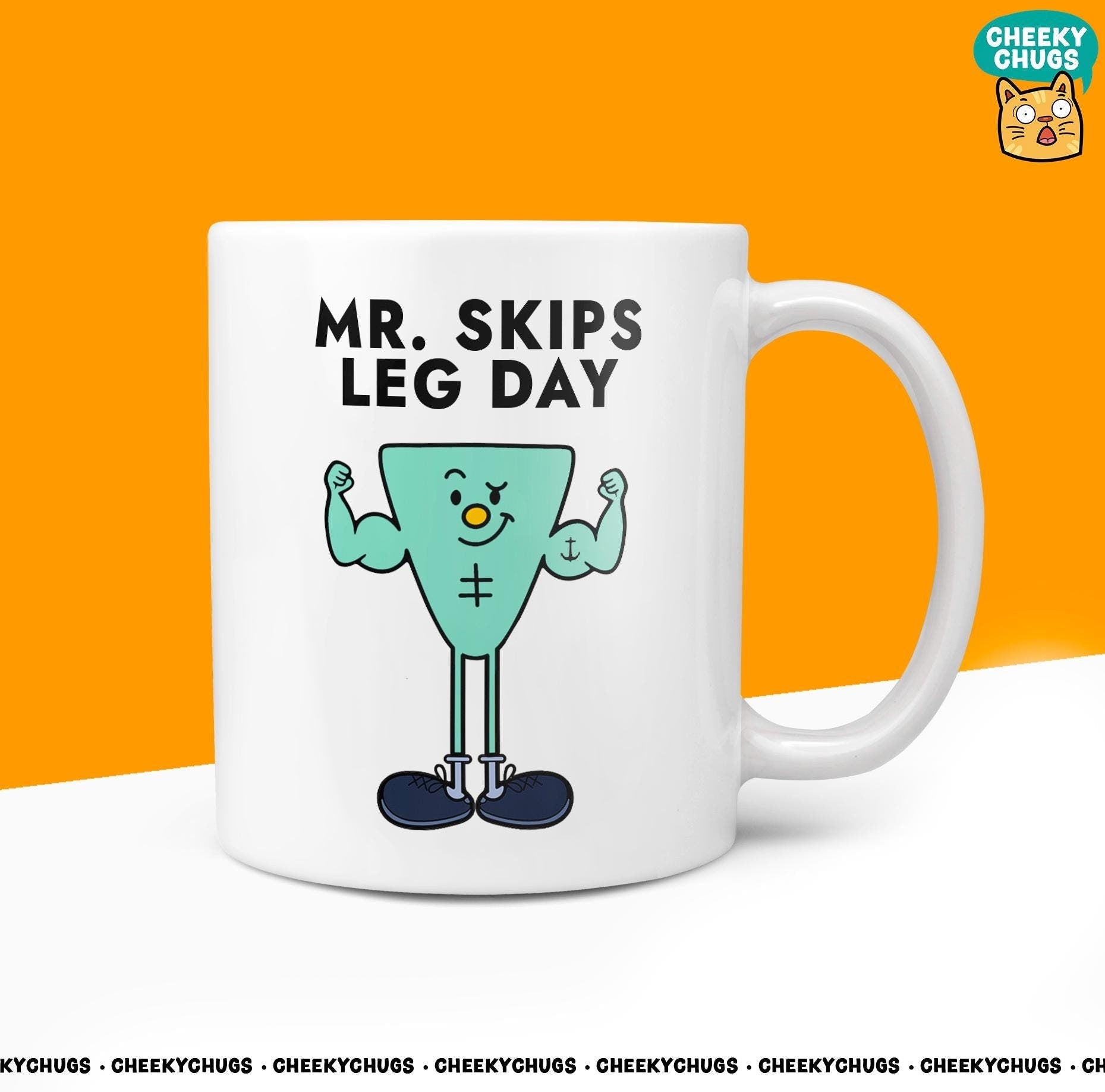 Novelty Mr SKIPS LEG DAY 10oz Coffee Mug - Ideal Gym Enthusiast Gift for Men, Bodybuilding Theme, Durable Weightlifting for Men Him Design - CheekyChugs