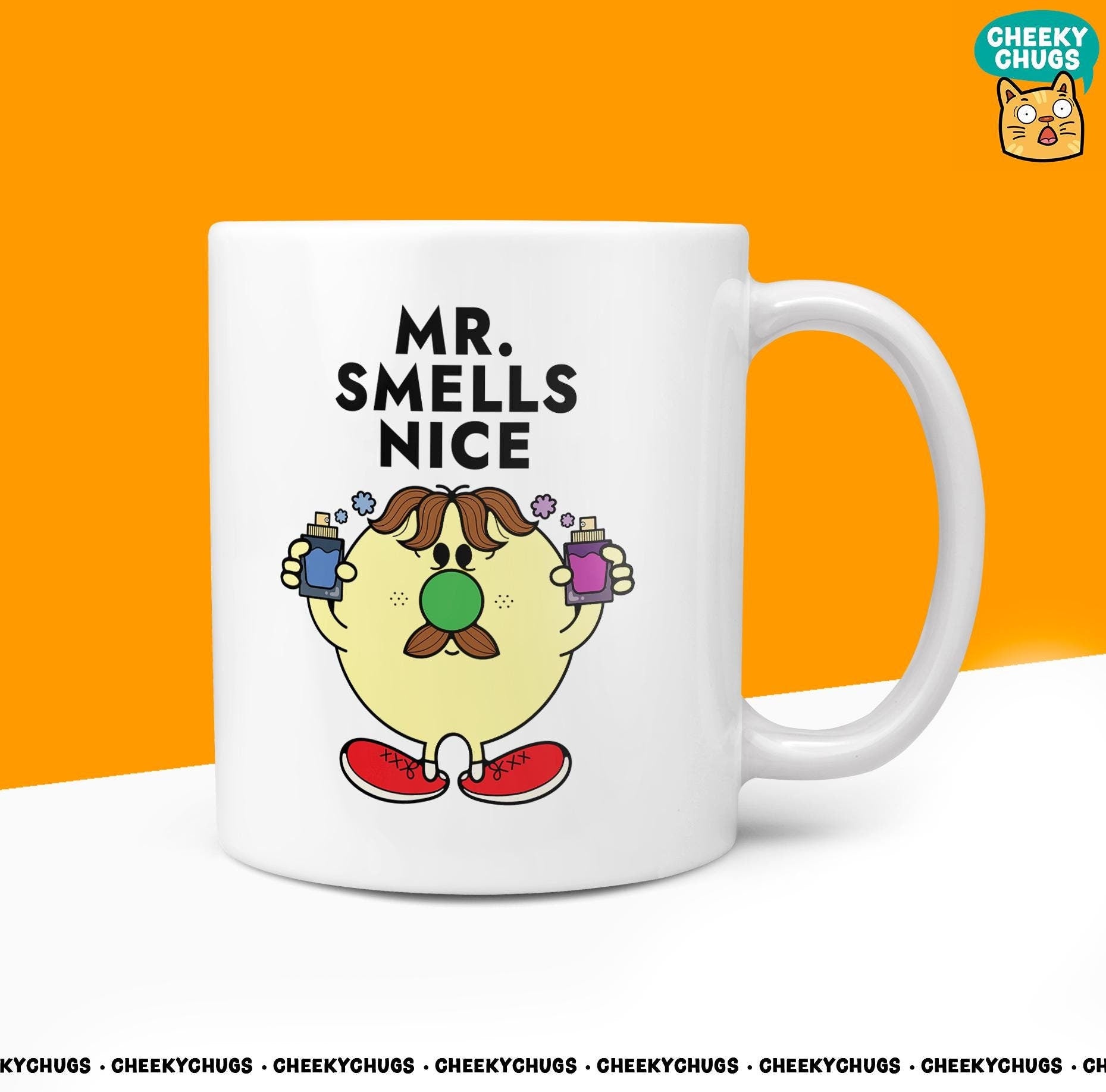 Novelty MR SMELLS NICE Mug Funny Men Mr Him Gift Secret Santa Present Unique Ceramic Aftershave Office Birthday Christmas Coffee Tea Cup - CheekyChugs