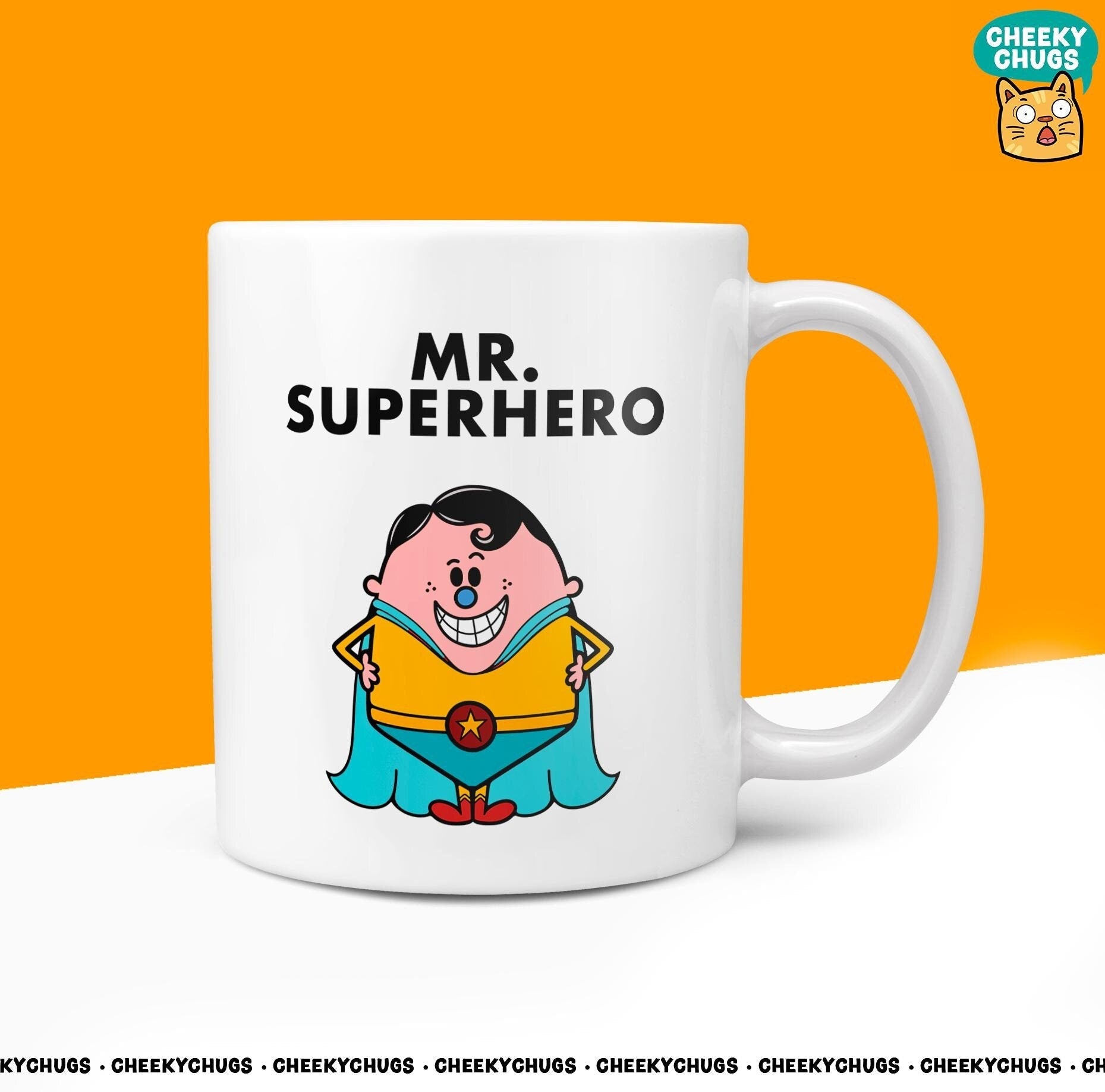 Novelty MR SUPERHERO 10oz Coffee Mug - Funny Men Him Male Character Cup For Christmas Birthday Gift Present Friend Coffee Mugs - CheekyChugs