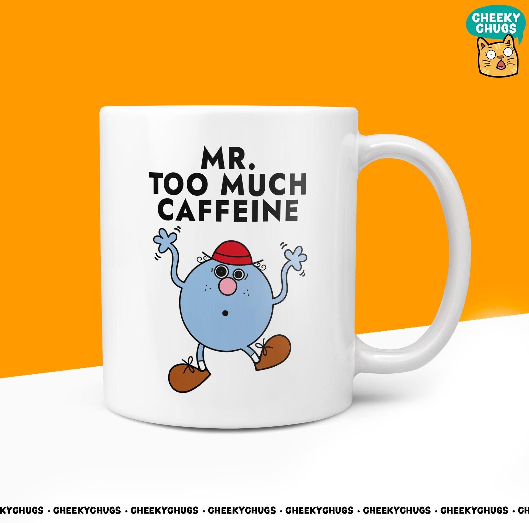 Novelty Mr TOO MUCH CAFFEINE Mug Funny Men Mr Him Gift Secret Santa Present Unique Ceramic Novelty Office Birthday Christmas Coffee Tea Cup - CheekyChugs