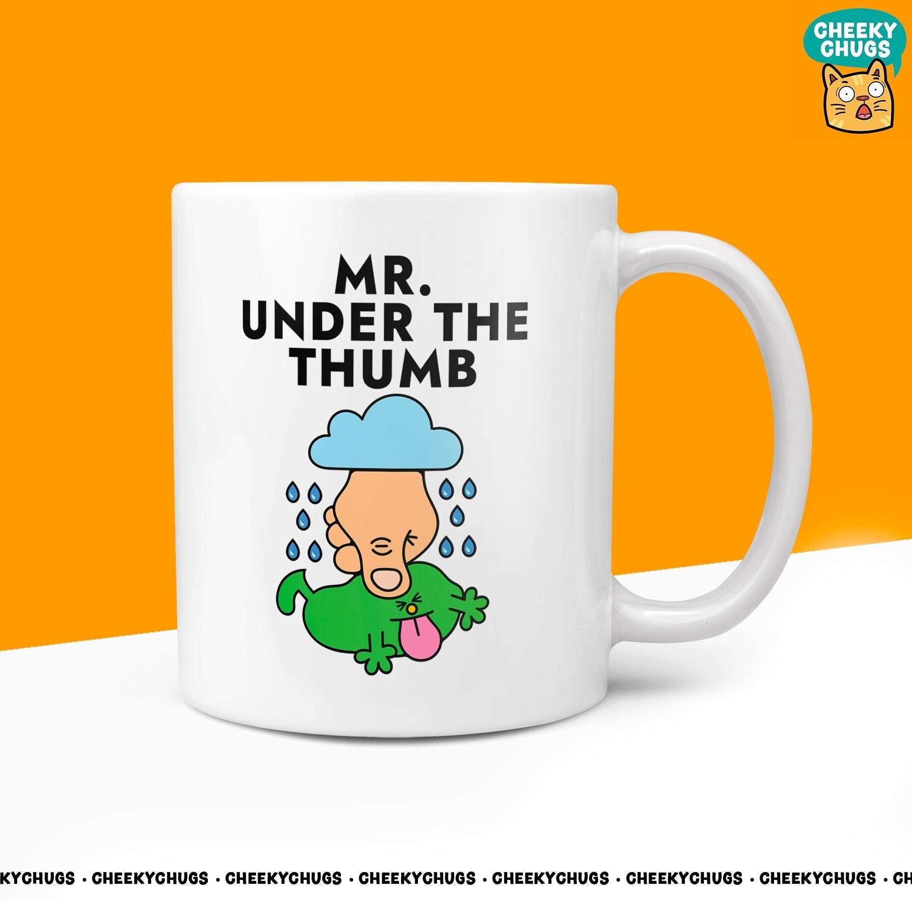 Novelty Mr UNDER THE THUMB Mug Funny Men Mr Him Gift Secret Santa Present Unique Ceramic Novelty Office Birthday Christmas Coffee Tea Cup - CheekyChugs